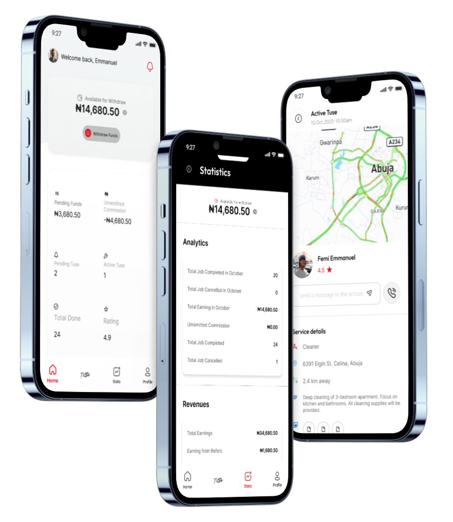 3 screenview of Tuse artisan services application in nigeria