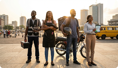 a image showing a group of artisan in the street