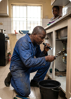 Image of a Plumber working in an appartment