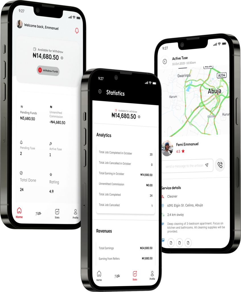 3 screenview of Tuse artisan services application in nigeria